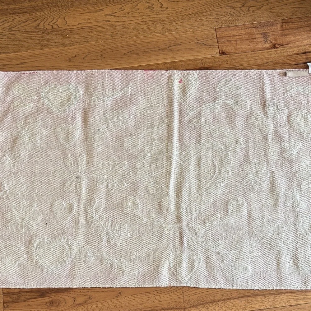 Rachel Zoe Pink Embroidered Heart Door Mat